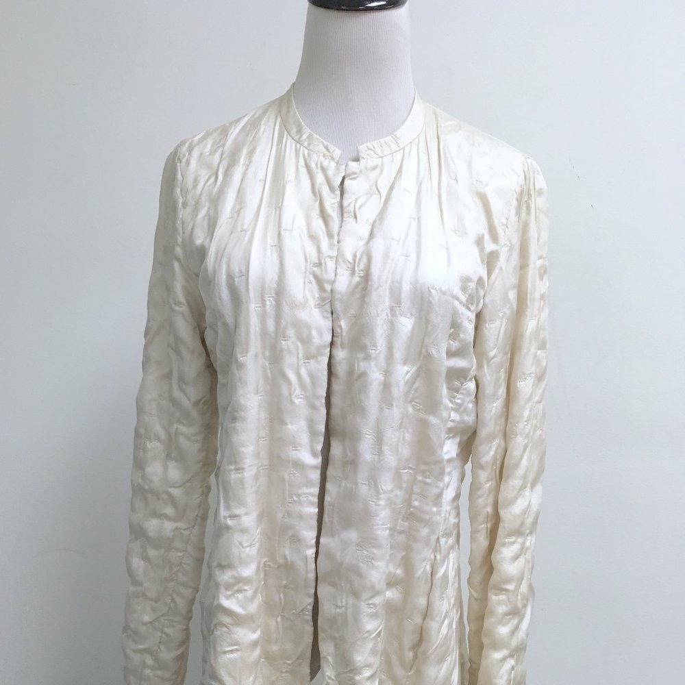 Eileen Fisher textured ivory 100% silk lined open jacket S